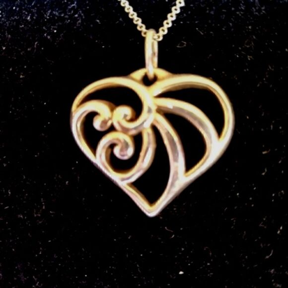 STERLING SILVER 925 HEART in Wavy Design  1" 1/2" w/ 18" Separate  Lobster CHAIN - Picture 7 of 7